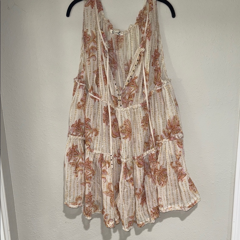 Free People Boho Floral Jumpsuit in Cream and Brown